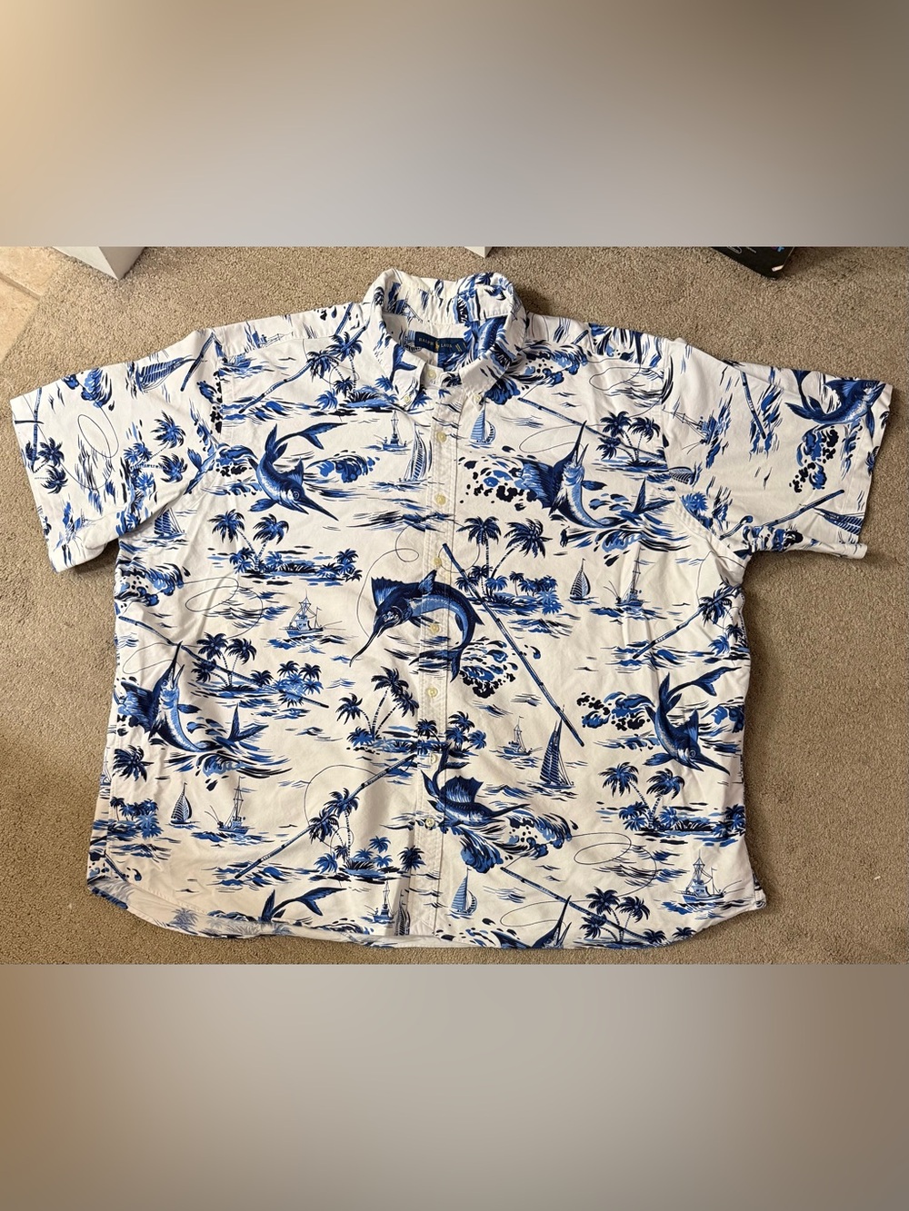 Ralph Lauren Hawaiian Marlin  Fishing Boat Button Up SZ 3XL